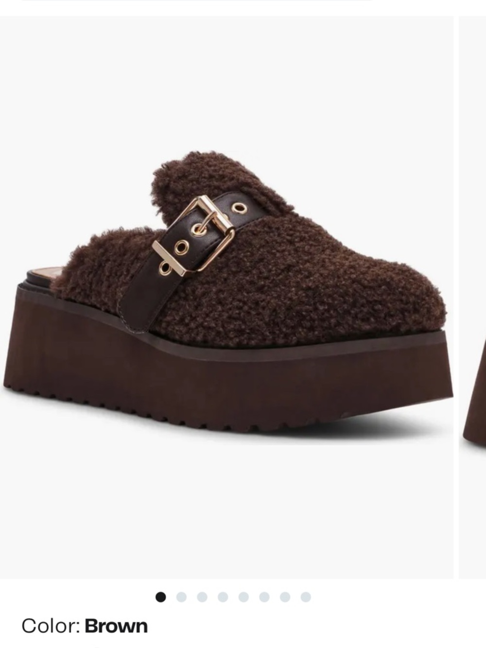 DOLCE VITA Brown Faux-Shearling Platform Clog Mule with Buckle